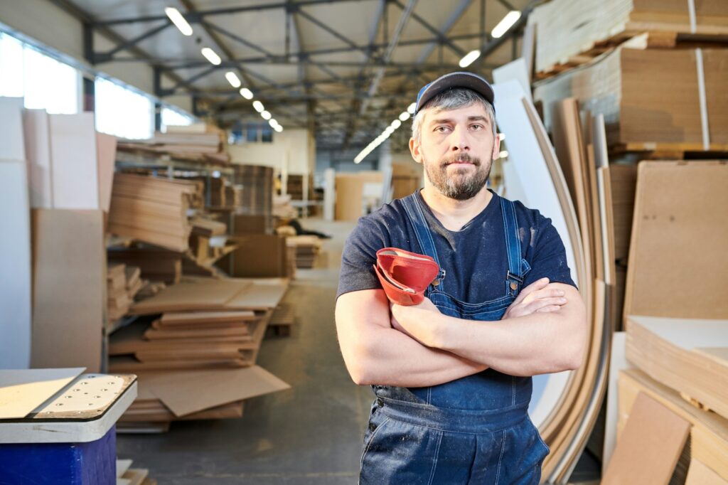 Serious assembler of furniture factory